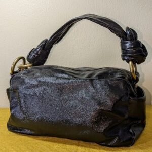 🍍Coach Shimmering Black Shoulder Bag Leather Knotted Handle Side Pockets